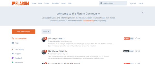 Screenshot of Flarum's official community forum
