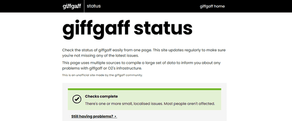 Screenshot of giffgaffstatus.com